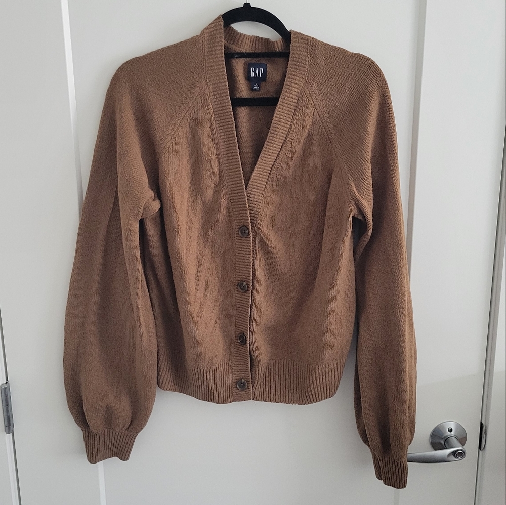 Gap CashSoft Balloon Sleeve Cardigan Cocoa Powder Brown - Large Tall